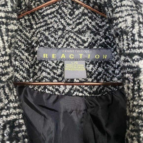 Kenneth Cole Reaction Womens Wool Blend Peacoat Size L Black White Double Breast - Picture 7 of 9